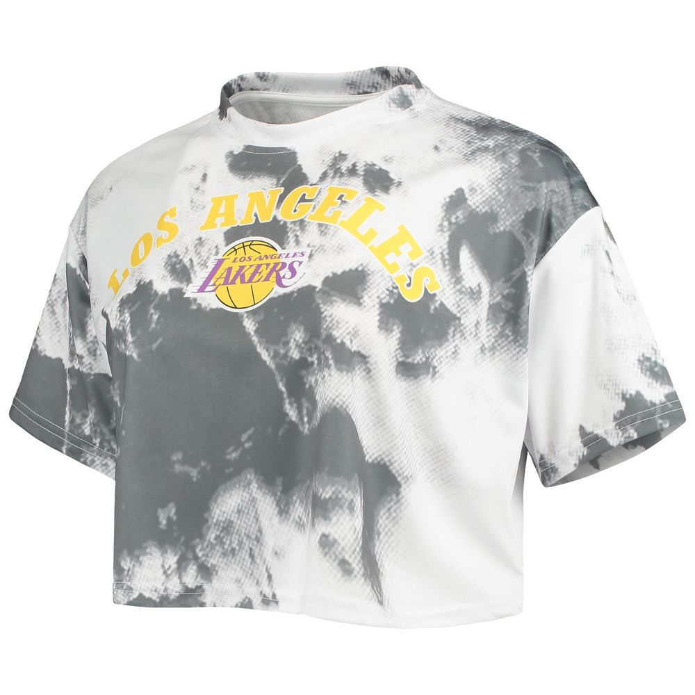 Women's White/Black Los Angeles Lakers Tie-Dye Crop Top & Shorts Set