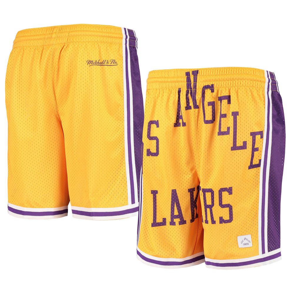 Youth Gold Los Angeles Lakers Hardwood Classics Throwback Big Face Mesh Shorts