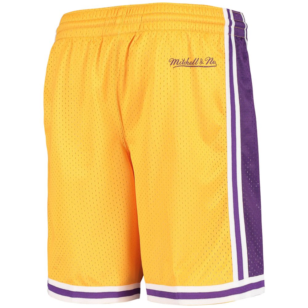 Youth Gold Los Angeles Lakers Hardwood Classics Throwback Big Face Mesh Shorts