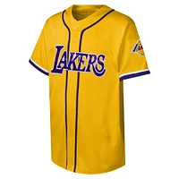 Maillot de baseball à boutons complets avec coutures dorées des Los Angeles Lakers pour jeunes