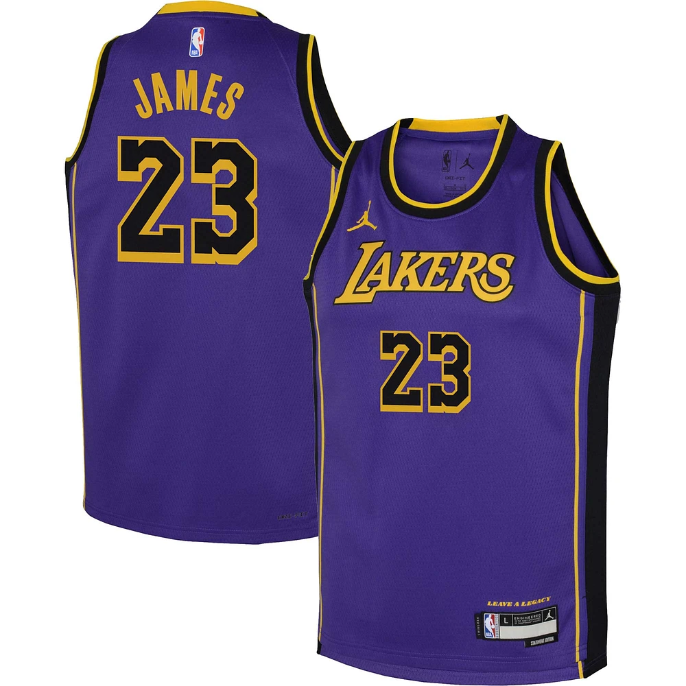 Maillot Jordan Brand LeBron James violet Los Angeles Lakers Swingman pour jeune - Édition Statement