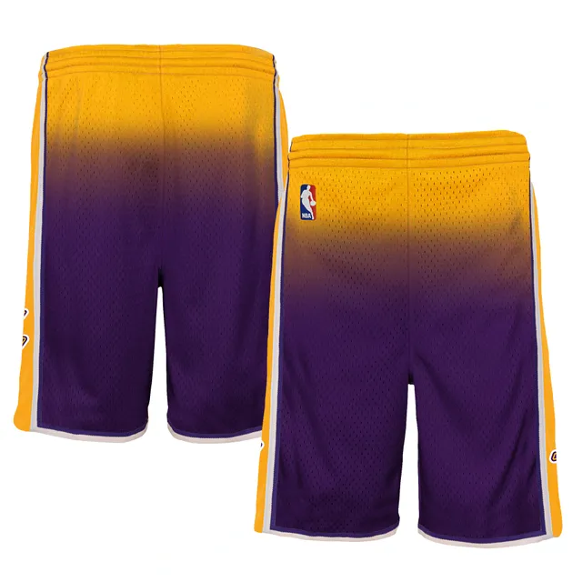 Youth Mitchell & Ness Gold/Purple Los Angeles Lakers Hardwood Classics Big Face 5.0 Shorts Size: Large