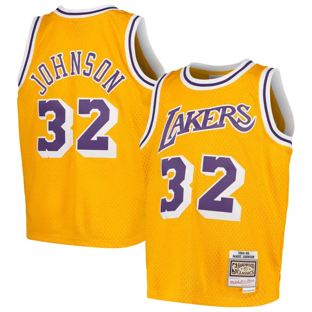 Youth Mitchell & Ness Magic Johnson Black/Purple Los Angeles Lakers 1984-85  Hardwood Classics Fadeaway Swingman Jersey
