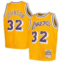 Men's Los Angeles Lakers Magic Johnson Mitchell & Ness Gray 1984-85  Hardwood Classics Reload 2.0 Throwback Swingman Jersey