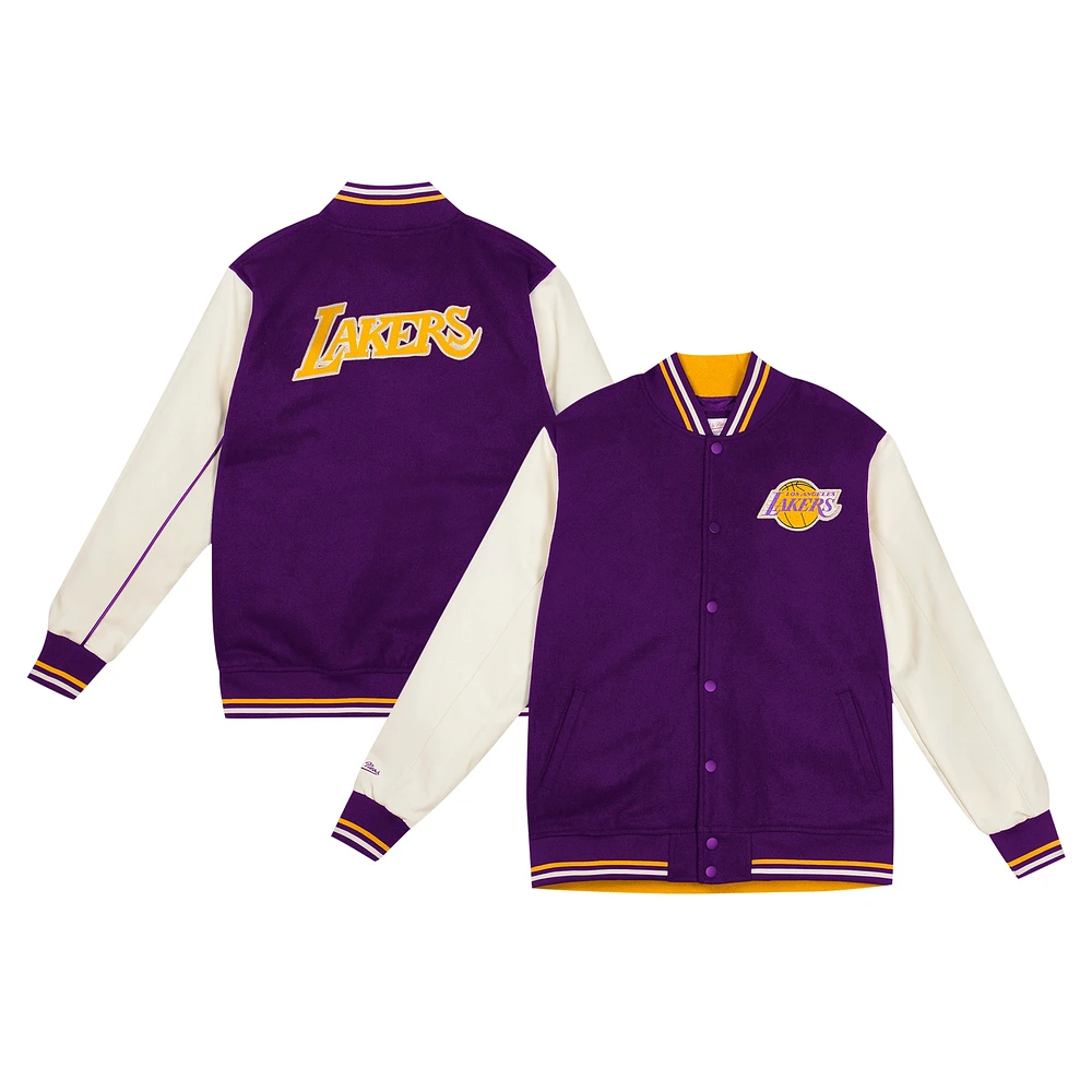 Veste universitaire à boutons-pression pour jeunes Mitchell & Ness Los Angeles Lakers violette