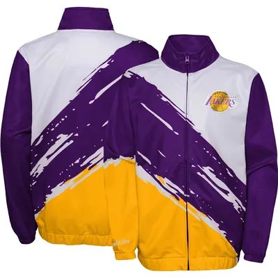 Youth Mitchell & Ness Black Los Angeles Lakers Hardwood Classics Satin  Raglan Full-Snap Jacket