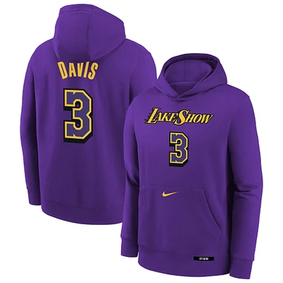 Sweat à capuche Nike Anthony Davis violet Los Angeles Lakers 2024/25 City Edition avec nom et numéro pour jeune