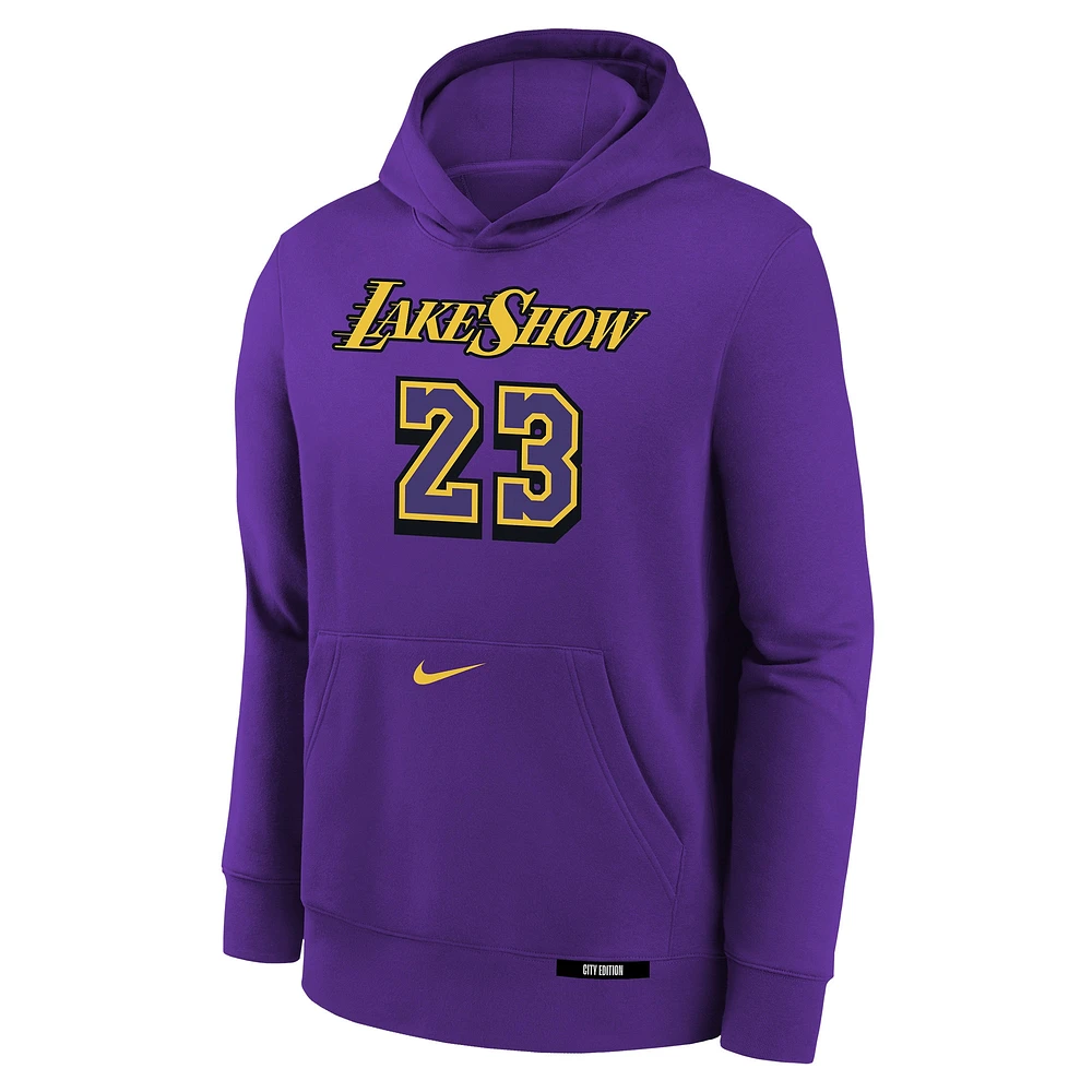 Youth Nike LeBron James Purple Los Angeles Lakers 2024/25 City Edition Name & Number Pullover Hoodie