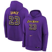 Sweat à capuche Nike LeBron James violet Los Angeles Lakers 2024/25 City Edition avec nom et numéro pour jeune