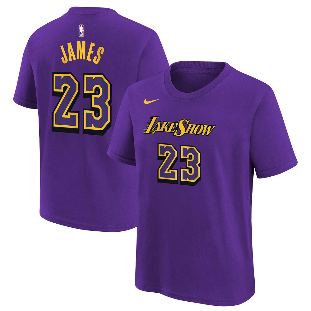 T-shirt Nike pour jeune LeBron James violet Los Angeles Lakers 2024/25 City Edition avec nom et numéro