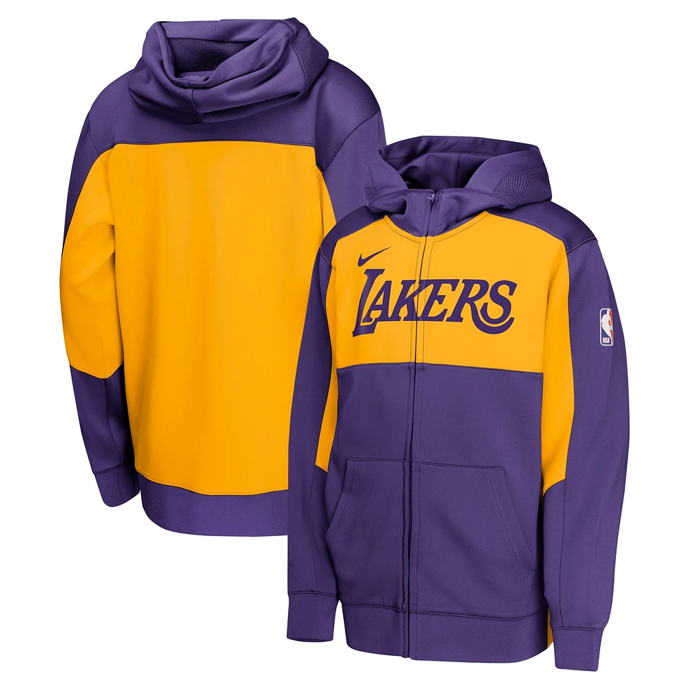 Sweat à capuche entièrement zippé Nike violet/or Los Angeles Lakers Authentic On-Court Showtime Performance pour jeune