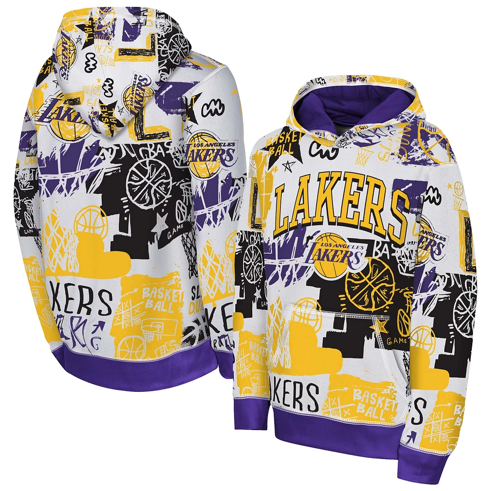 Sweat à capuche Wild Style blanc/violet pour jeunes des Los Angeles Lakers