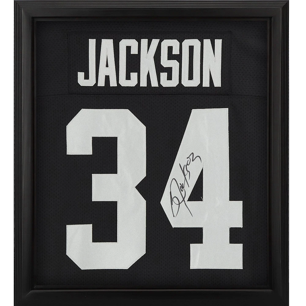 Maillot authentique Mitchell & Ness noir autographié par Bo Jackson des Los Angeles Raiders Shadowbox