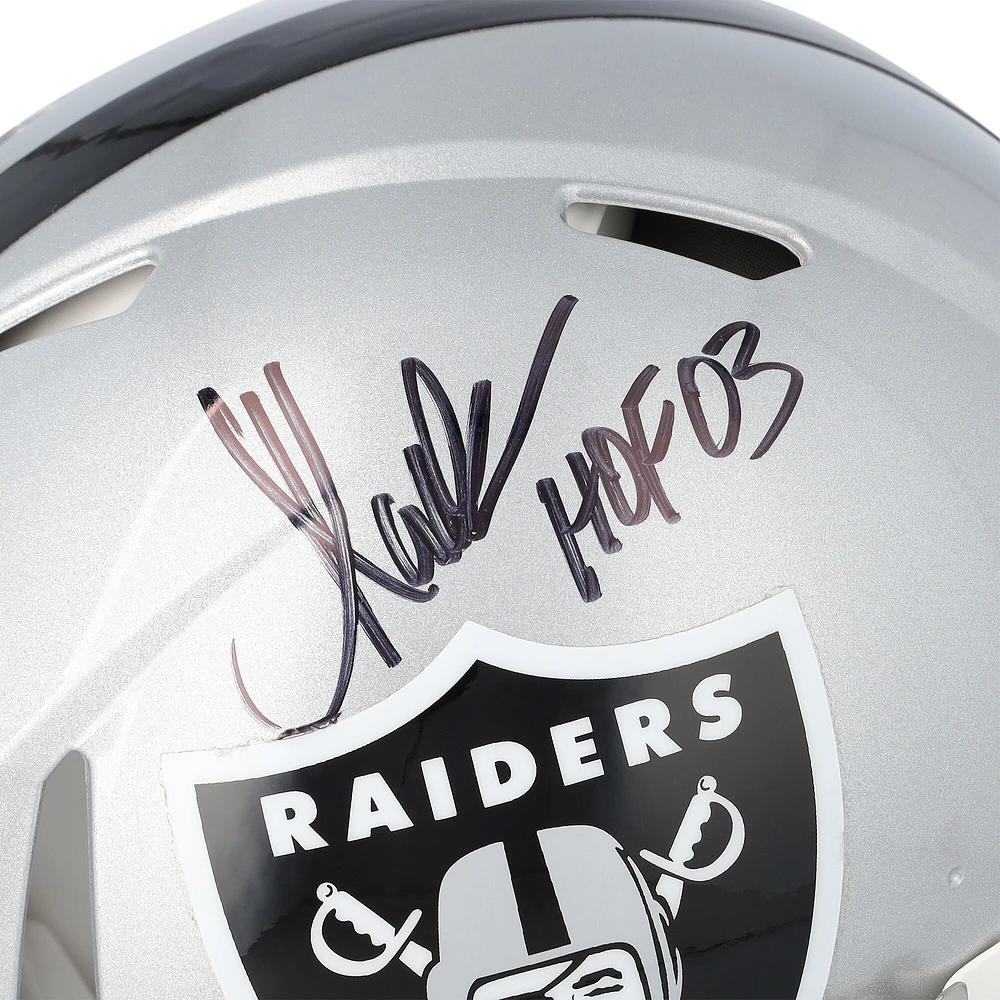 Casque Riddell Speed ​​authentique autographié par Marcus Allen des Los Angeles Raiders avec inscription « HOF 03 »