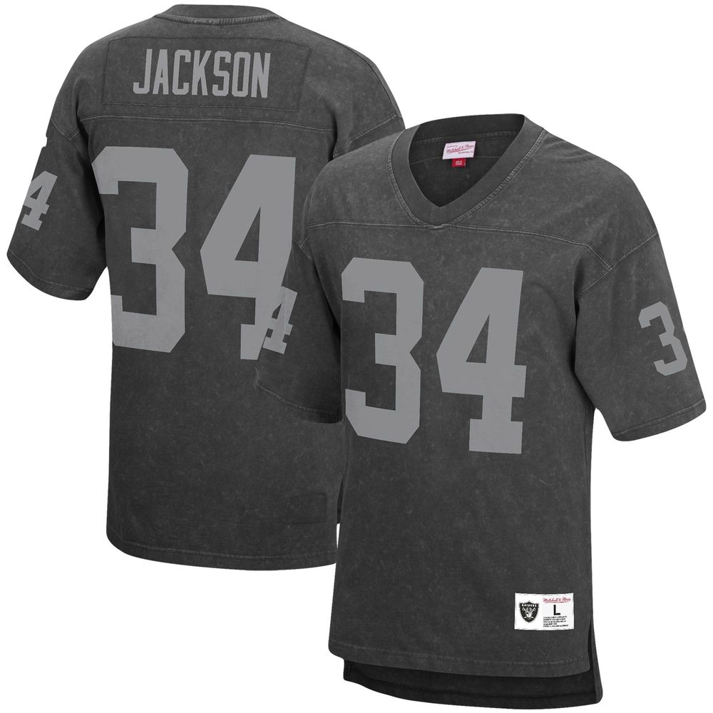 Men's Mitchell & Ness Bo Jackson Black Los Angeles Raiders Retired Player Name Number Acid Wash Top