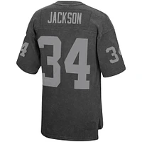 Mitchell & Ness Bo Jackson noir Los Angeles Raiders pour hommes Nom et numéro du joueur retraité Haut délavé à l'acide