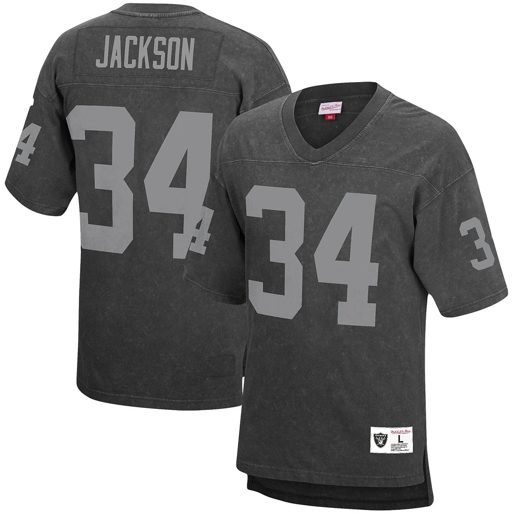 Mitchell & Ness Bo Jackson noir Los Angeles Raiders pour hommes Nom et numéro du joueur retraité Haut délavé à l'acide