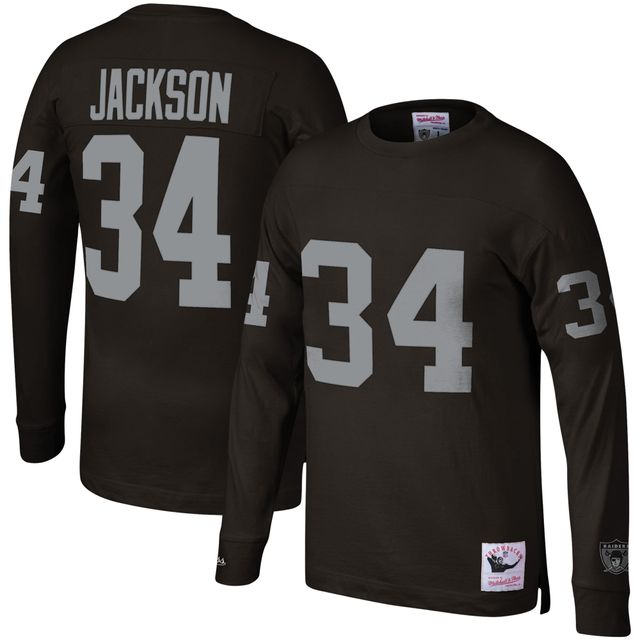 Haut à manches longues Mitchell & Ness Bo Jackson pour homme, noir, avec nom et numéro de joueur la retraite des Los Angeles Raiders