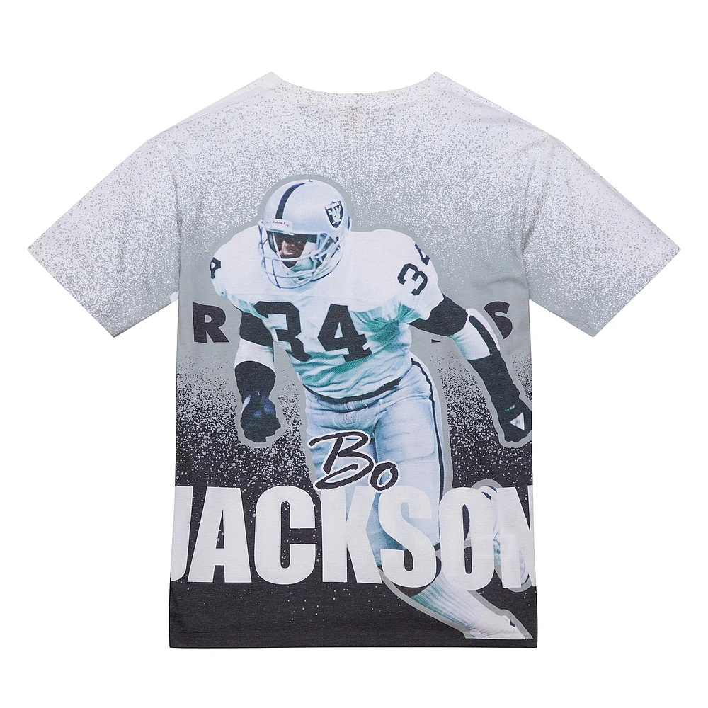 T-shirt Mitchell & Ness Bo Jackson pour homme, joueur retraité des Los Angeles Raiders, gris