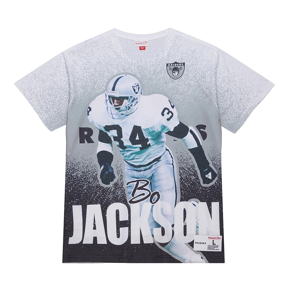 T-shirt Mitchell & Ness Bo Jackson pour homme, joueur retraité des Los Angeles Raiders, gris