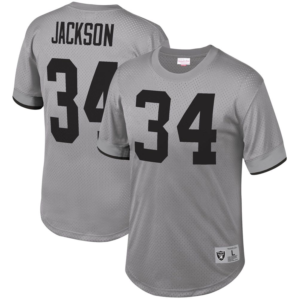 Men's Mitchell & Ness Bo Jackson Gray Los Angeles Raiders Retired Player Name Number Mesh Top