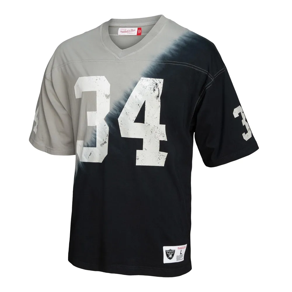 T-shirt à encolure en V pour homme Mitchell & Ness Bo Jackson Silver/Black Los Angeles Raiders Retired Player Name Number Diagonal Tie-Dye