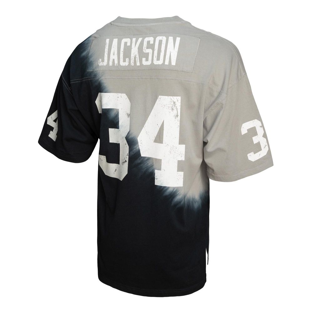 Men's Mitchell & Ness Bo Jackson Silver/Black Los Angeles Raiders Retired Player Name Number Diagonal Tie-Dye - V-Neck T-Shirt