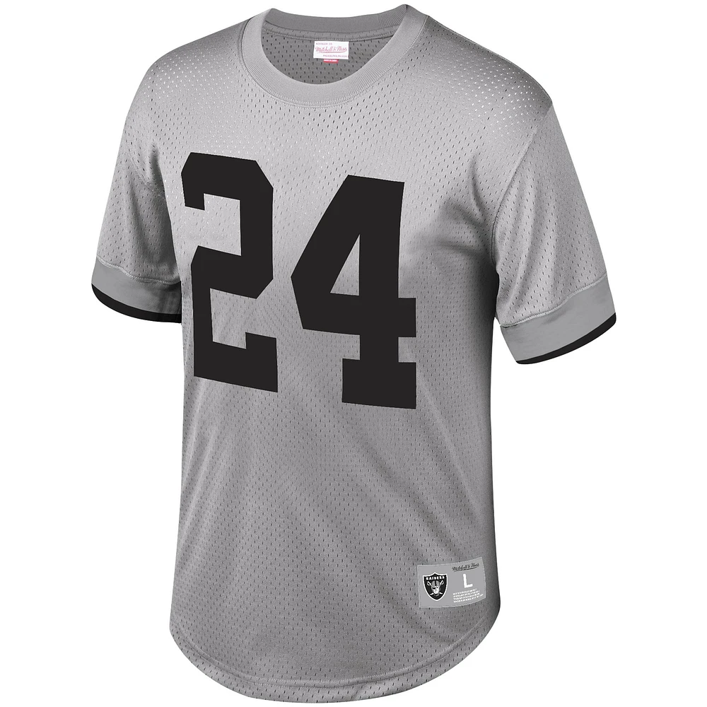 Men's Mitchell & Ness Charles Woodson Silver Los Angeles Raiders Retired Player Name Number Mesh Crew Neck Top