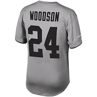 Men's Mitchell & Ness Charles Woodson Silver Los Angeles Raiders Retired Player Name Number Mesh Crew Neck Top