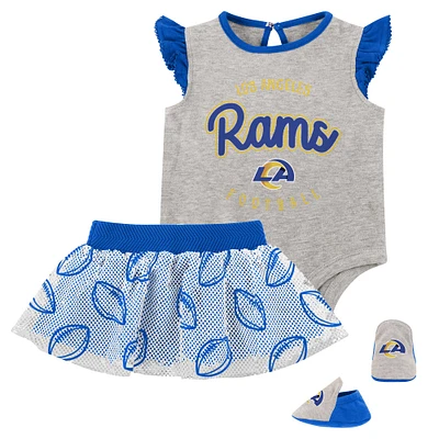 Ensemble body, jupe et chaussons trois pièces Los Angeles Rams All Dolled Up pour filles, gris chiné/royal