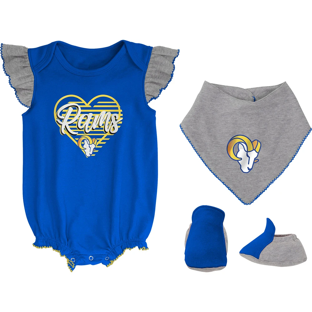 Girls Newborn & Infant Royal/Heathered Gray Los Angeles Rams All The Love Bodysuit Bib Booties Set