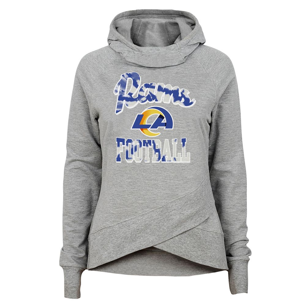 Girls Youth Heathered Gray Los Angeles Rams Dye Hard Fan Funnel Neck Pullover Hoodie