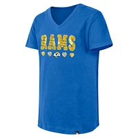 Girls Youth New Era Royal Los Angeles Rams Flip Sequin V-Neck T-Shirt