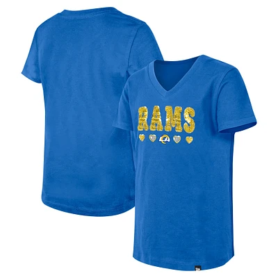 T-shirt à col en V sequins rabattables pour filles New Era Royal Los Angeles Rams