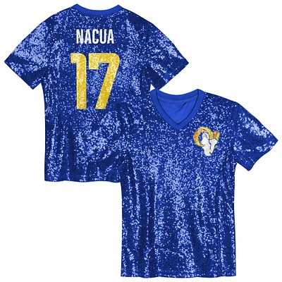 Girls Youth Puka Nacua Royal Los Angeles Rams Sequin V-Neck Fashion Jersey