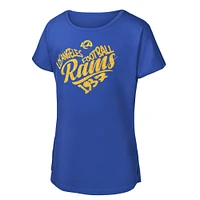 Girls Youth Royal Los Angeles Rams Script Heart Dolman T-Shirt