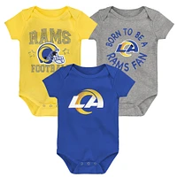 Infant Royal/Gold/Gray Los Angeles Rams Born to Be 3-Pack Bodysuit Set