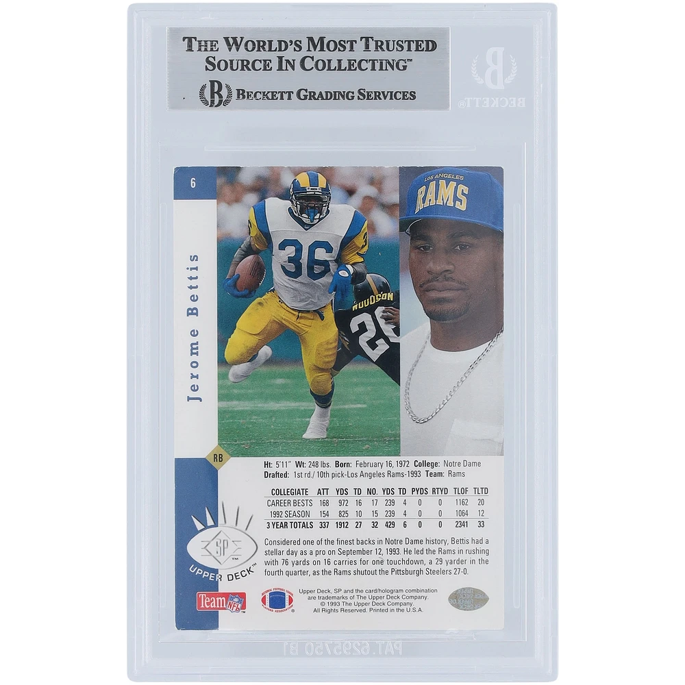 Jerome Bettis Los Angeles Rams Autographed 1993 Upper Deck SP #6 Beckett Fanatics Witnessed Authenticated Rookie Card