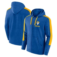 Sweat à capuche zippé intégral Fanatics Heather Royal Los Angeles Rams Gains pour hommes