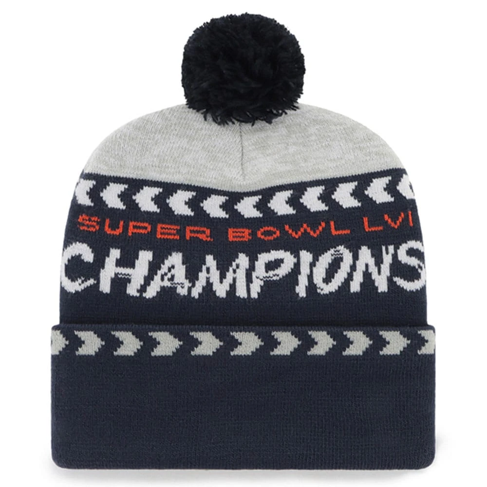 Men's '47 Gray/Navy Los Angeles Rams Super Bowl LVI Champions Clapboard Cuffed Pom Knit Hat