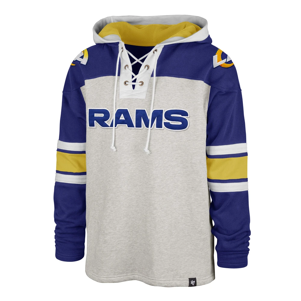 Men's '47 Gray/Royal Los Angeles Rams Gridiron Lace-Up - Pullover Hoodie