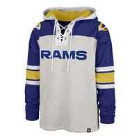 Men's '47 Gray/Royal Los Angeles Rams Gridiron Lace-Up - Pullover Hoodie