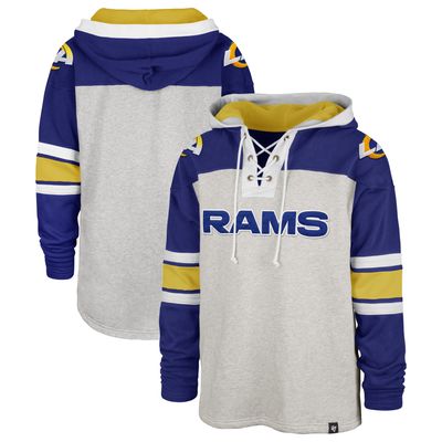 Men's '47 Gray/Royal Los Angeles Rams Gridiron Lace-Up - Pullover Hoodie