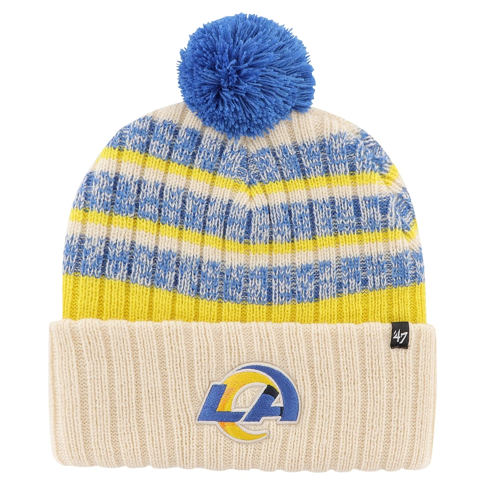 Bonnet en tricot à revers '47 Natural Los Angeles Rams Tavern pour hommes avec pompon