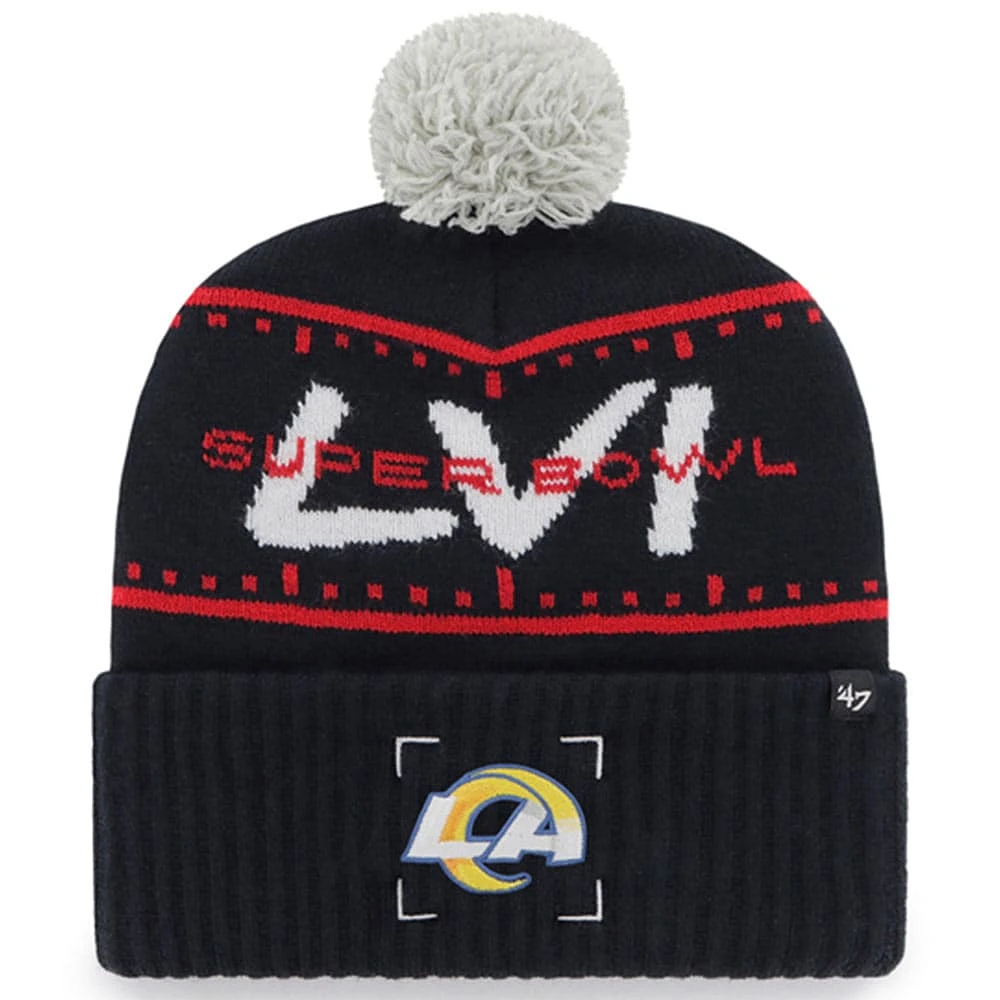 Bonnet en tricot à revers avec pompons pour homme '47 bleu marine Los Angeles Rams Super Bowl LVI