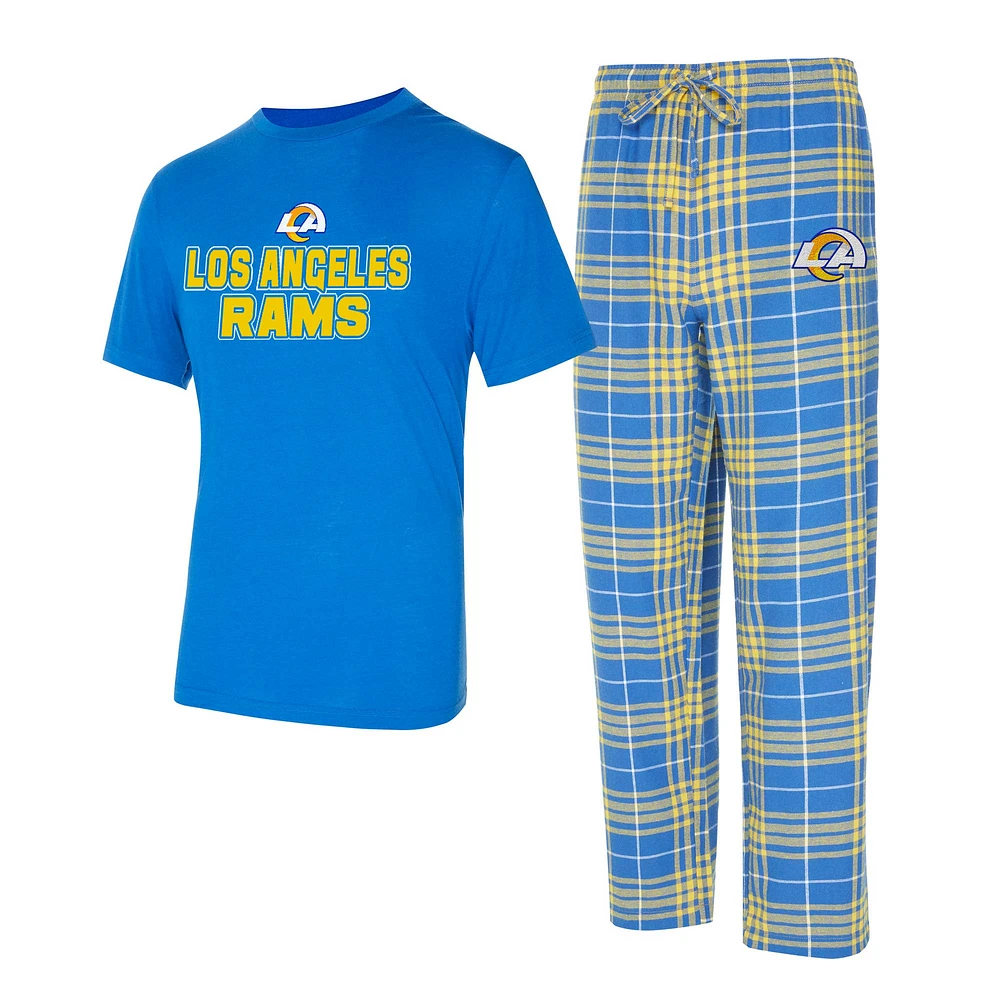 Ensemble de nuit pour hommes Concepts Sport Royal/Gold Los Angeles Rams Vector T-shirt et pantalon en flanelle