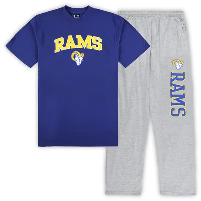 Ensemble de nuit pour homme Concepts Sport Royal/Heather Grey Los Angeles Rams Big & Tall T-shirt et pantalon pyjama