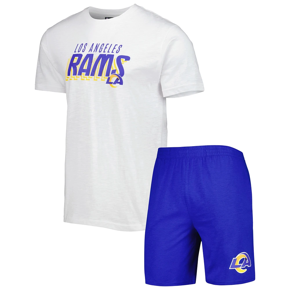 Ensemble de nuit pour homme Concepts Sport Royal/Blanc Los Angeles Rams Downfield T-shirt et short