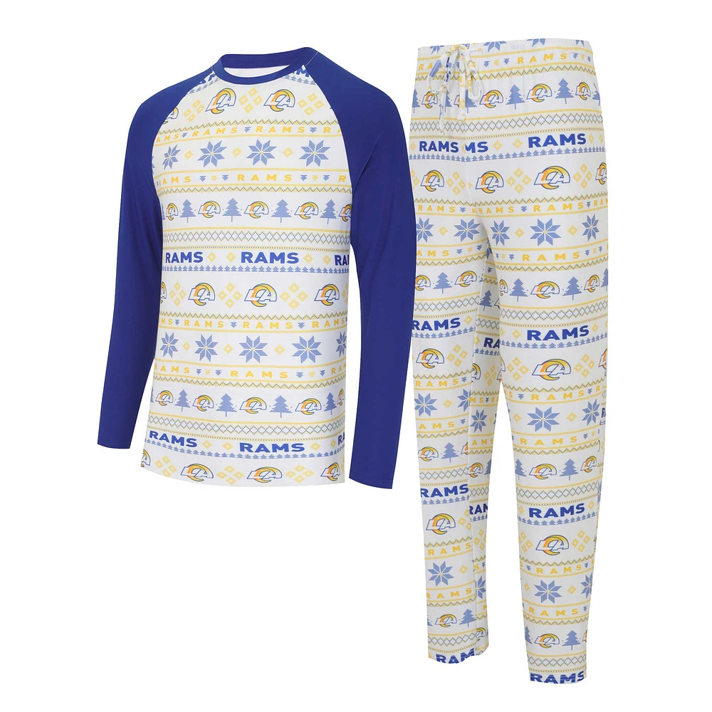 Ensemble de nuit Concepts Sport blanc/royal Los Angeles Rams Tinsel T-shirt à manches longues et pantalon raglan pour hommes