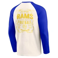 Men's Darius Rucker Collection by Fanatics Cream/Royal Los Angeles Rams Raglan Henley T-Shirt